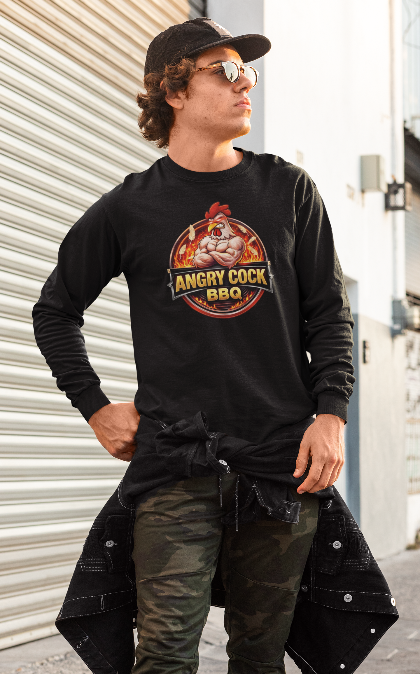 Angry Cock BBQ Long Sleeve Tee