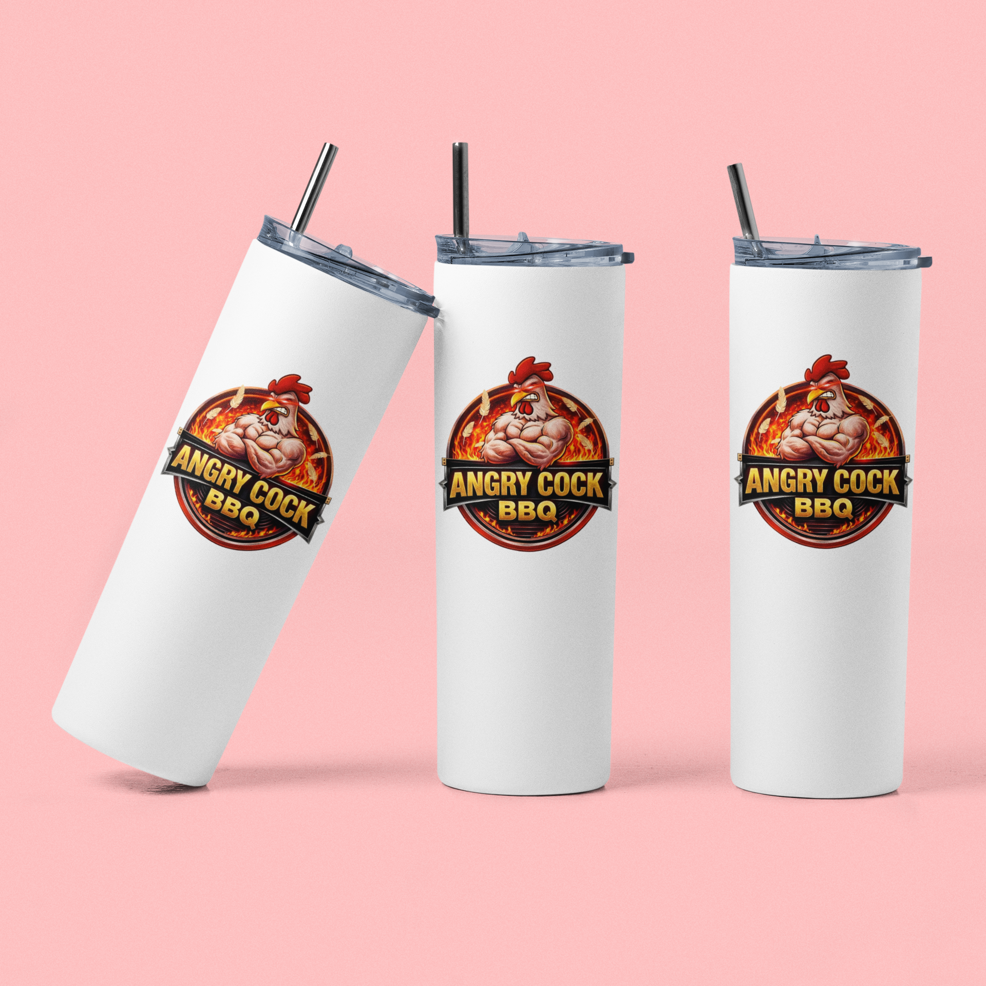 Angry Cock BBQ Coffee 20 oz skinny tumbler